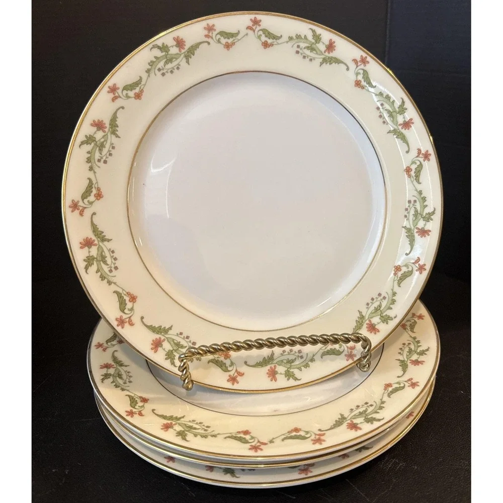 Heinrich Selb Bavaria Germany Gold Trim Pink Flowers Salad Plates Set‎ Of 4
